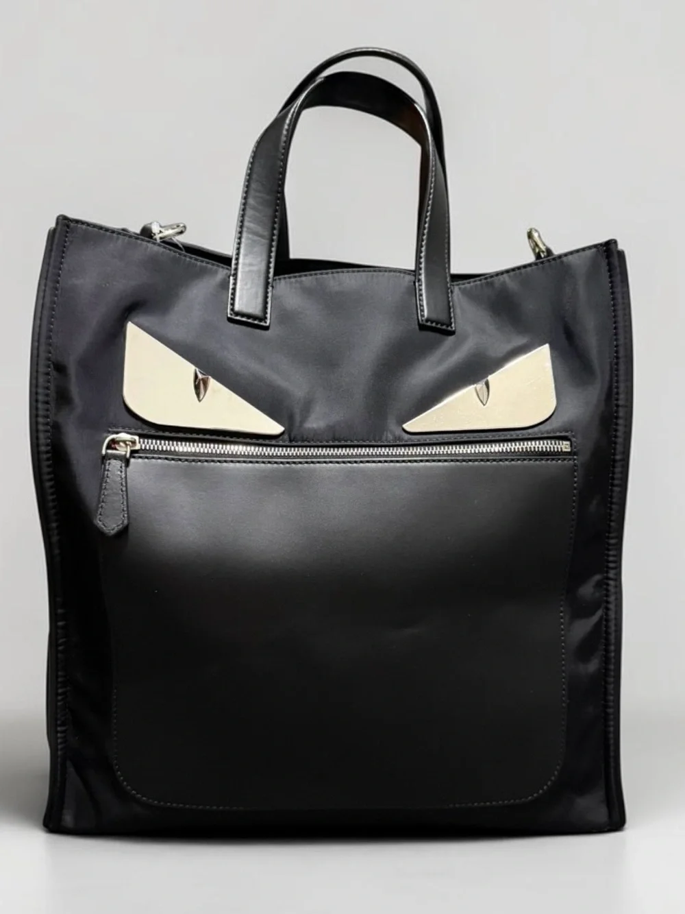 Fendi Monster Eye Bag Bugs Black Nylon Leather Tite Bag silver hardware